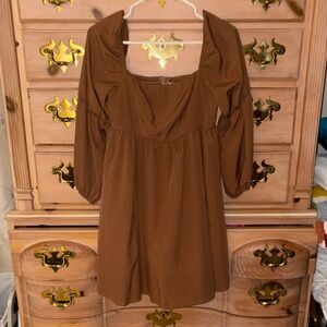 Chic Long Sleeve Brown Dress